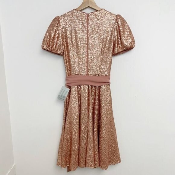 Gal Meets Glam Beatrix Pink gold rose Sequin belted Dress Sz 00 NWT - Picture 5 of 14